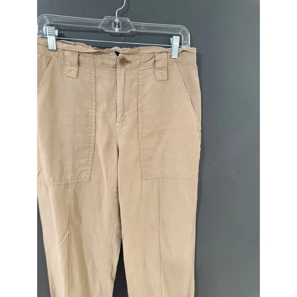 Banana Republic Women Khaki Lyocell Linen Utility Paperbag Pants Size 6 Tan